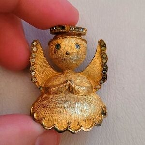 Vintage Ultra Signed Rhinestone Angel with Halo Brooch